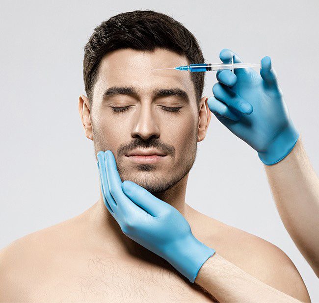 Man receiving BOTOX injection in his forehead
